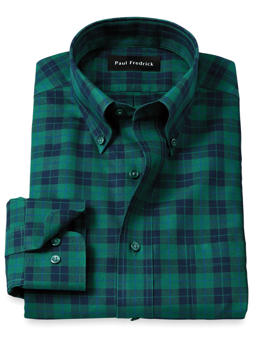 Non-Iron Cotton Plaid Dress Shirt - Navy/green