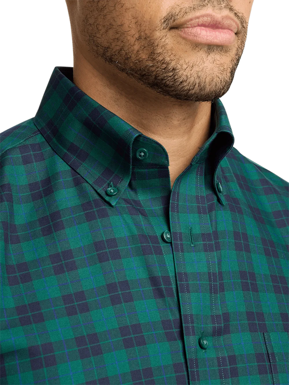 Non-Iron Cotton Plaid Dress Shirt - Navy/green