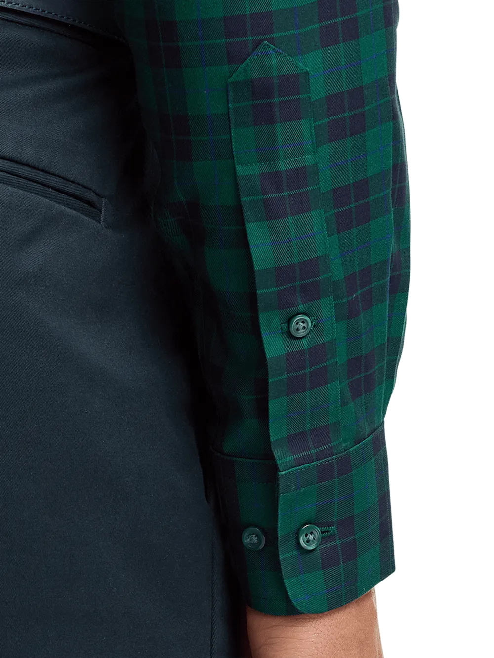 Non-Iron Cotton Plaid Dress Shirt - Navy/green