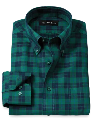 Non-Iron Cotton Plaid Dress Shirt - Navy/green