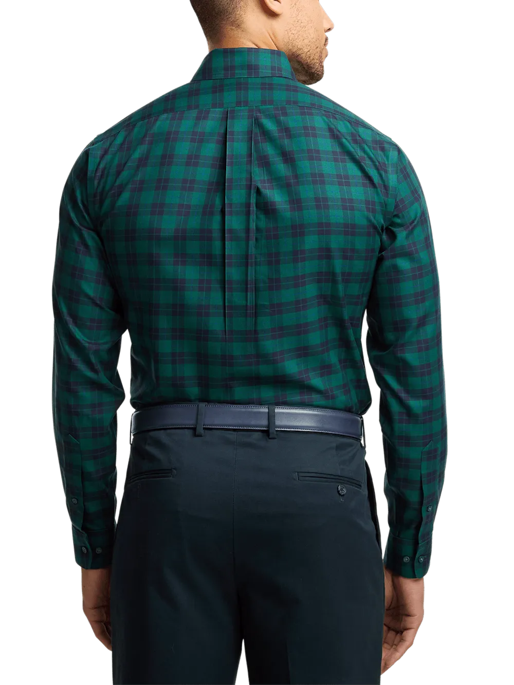 Non-Iron Cotton Plaid Dress Shirt - Navy/green