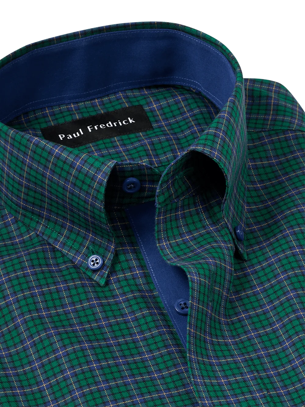 Non-Iron Cotton Plaid Dress Shirt With Contrast Trim - Green/blue