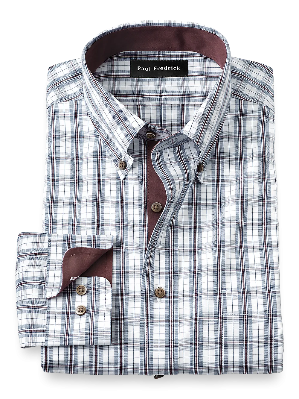 Non-Iron Cotton Plaid Dress Shirt With Contrast Trim - Teal