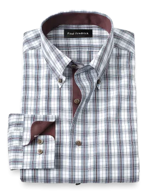 Non-Iron Cotton Plaid Dress Shirt With Contrast Trim - Teal