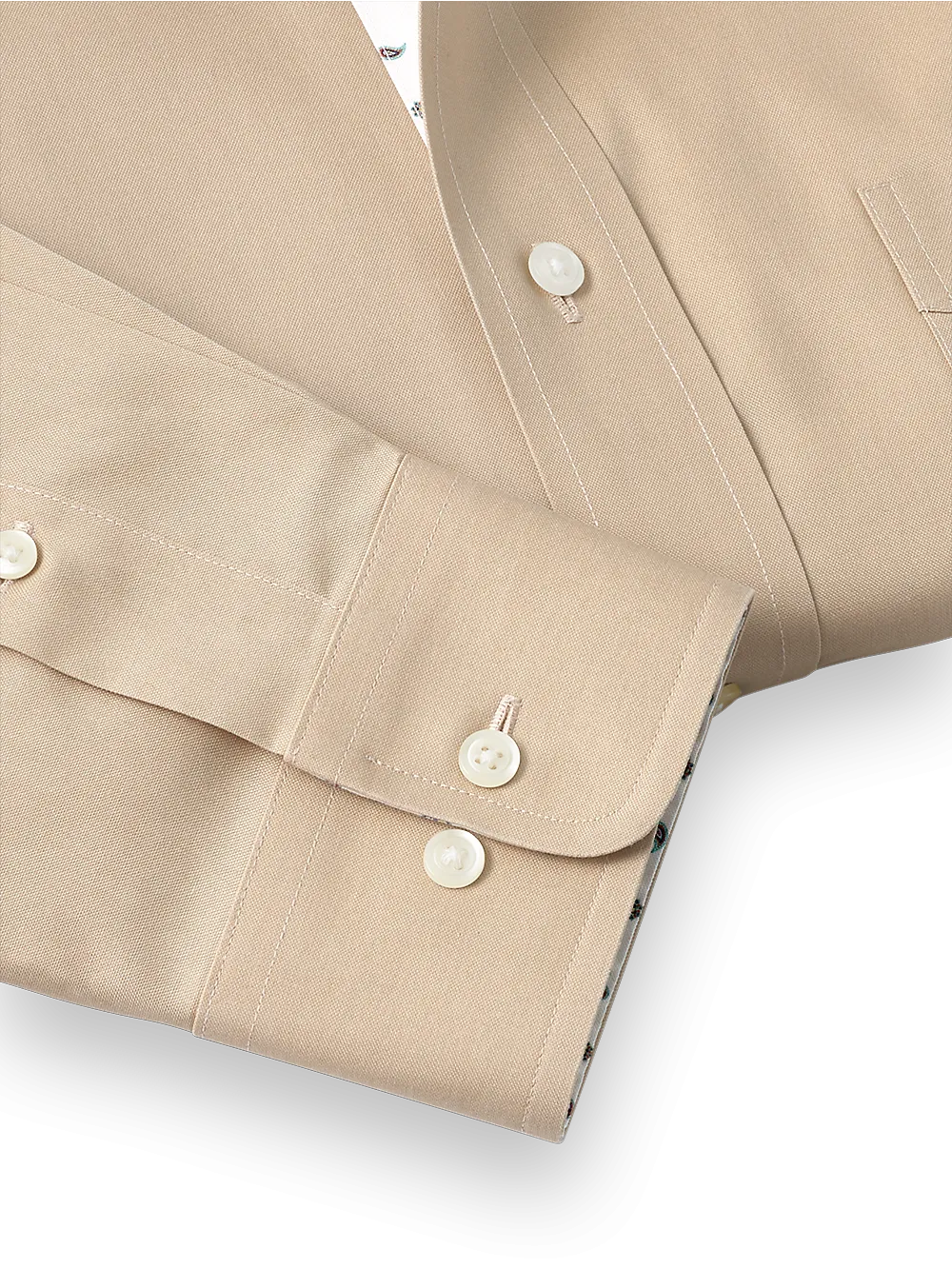 Non-Iron Cotton Solid Dress Shirt With Contrast Trim - Tan