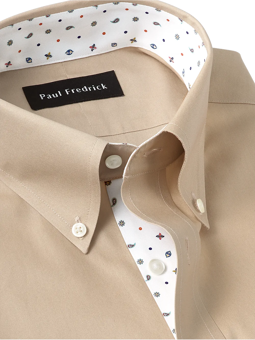 Non-Iron Cotton Solid Dress Shirt With Contrast Trim - Tan
