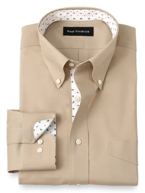 Non-Iron Cotton Solid Dress Shirt With Contrast Trim - Tan