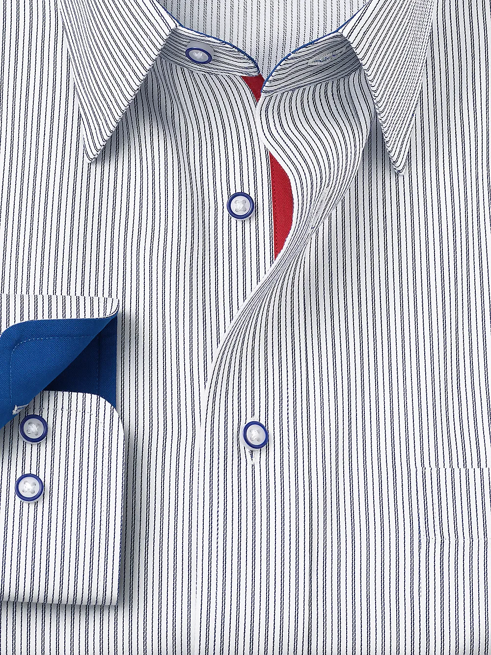 Non-Iron Cotton Stripe Dress Shirt With Contrast Trim - Cobalt