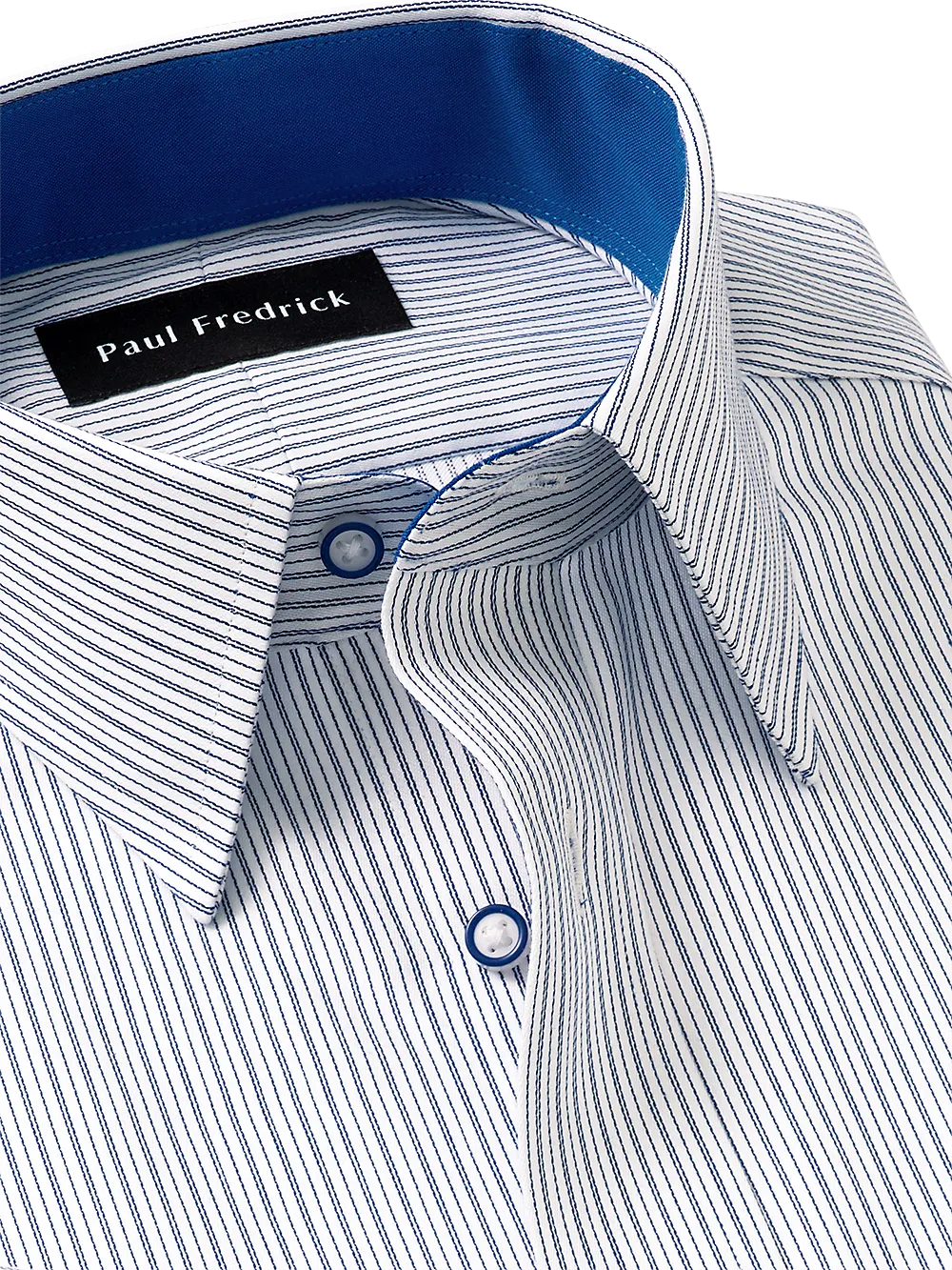 Non-Iron Cotton Stripe Dress Shirt With Contrast Trim - Cobalt
