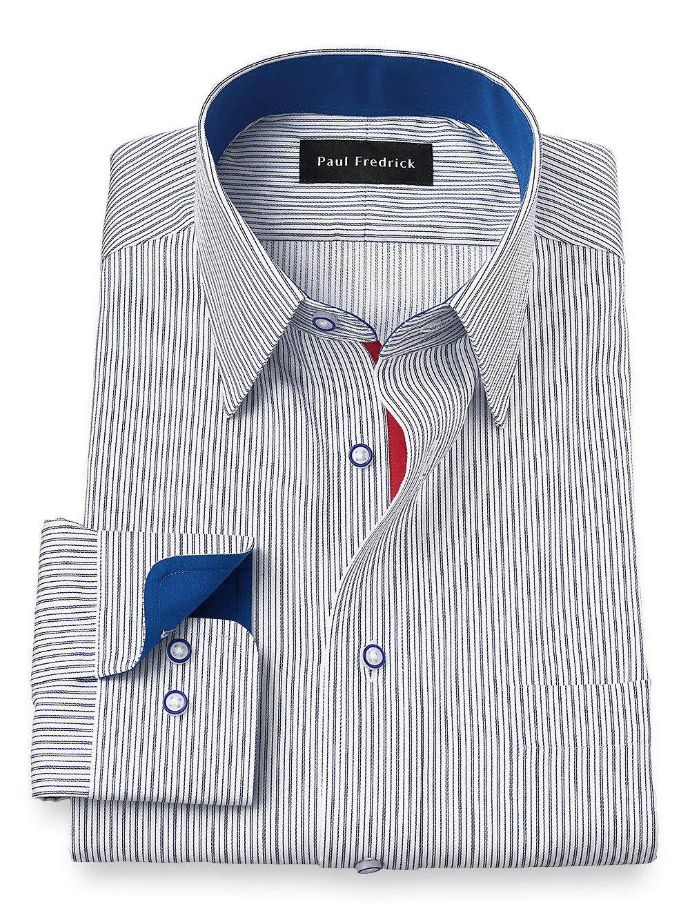 Non-Iron Cotton Stripe Dress Shirt With Contrast Trim - Cobalt