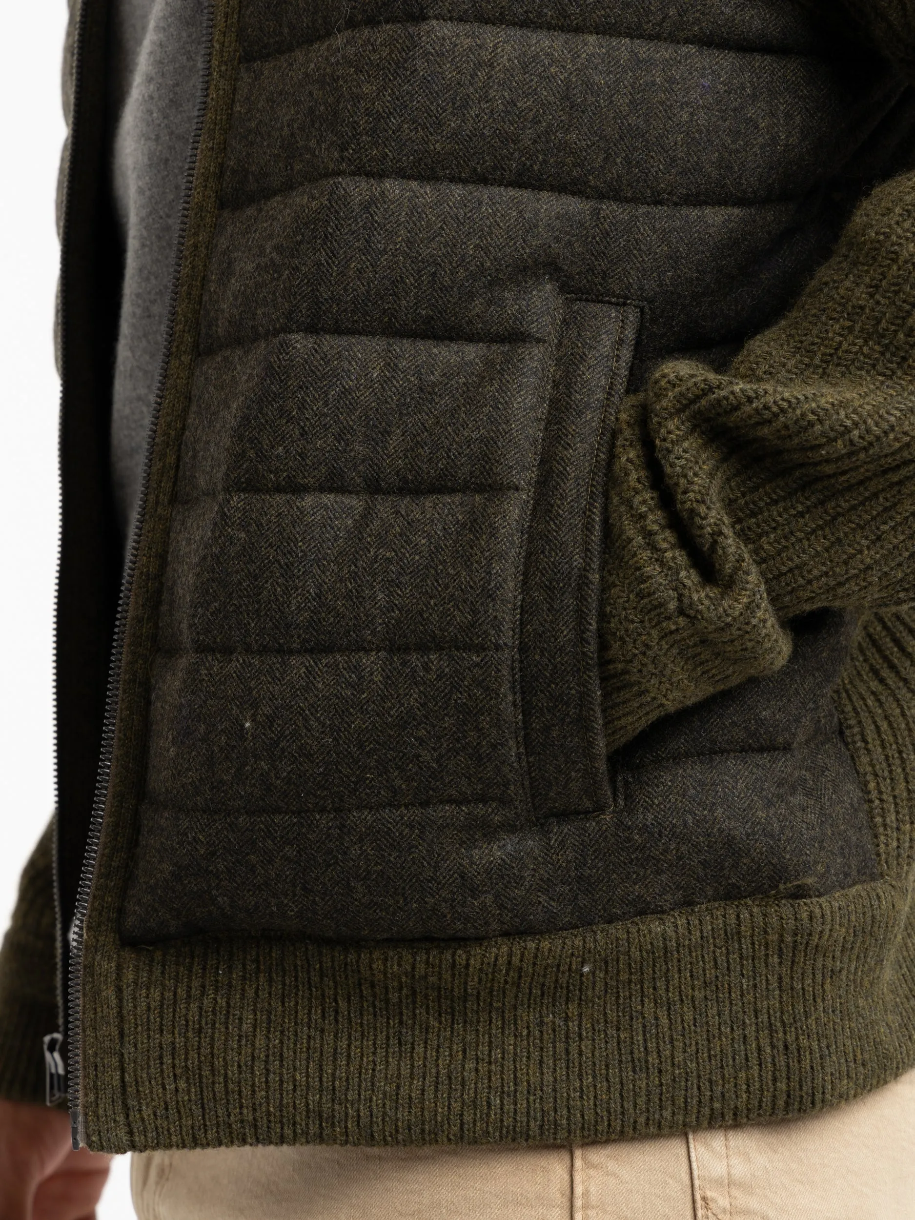 Olive Green Wool-Cashmere Hybrid Full-Zip Sweater