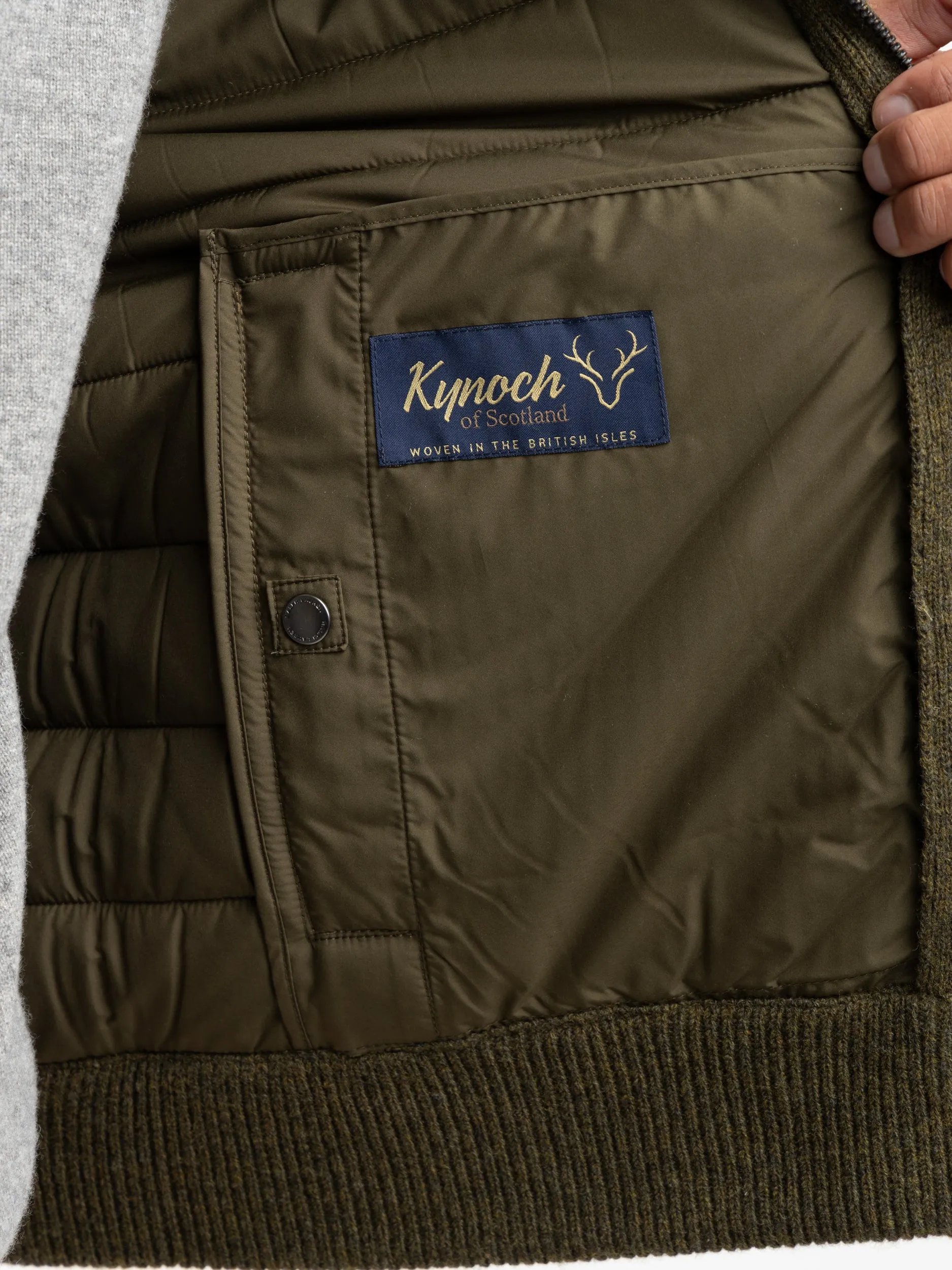 Olive Green Wool-Cashmere Hybrid Full-Zip Sweater