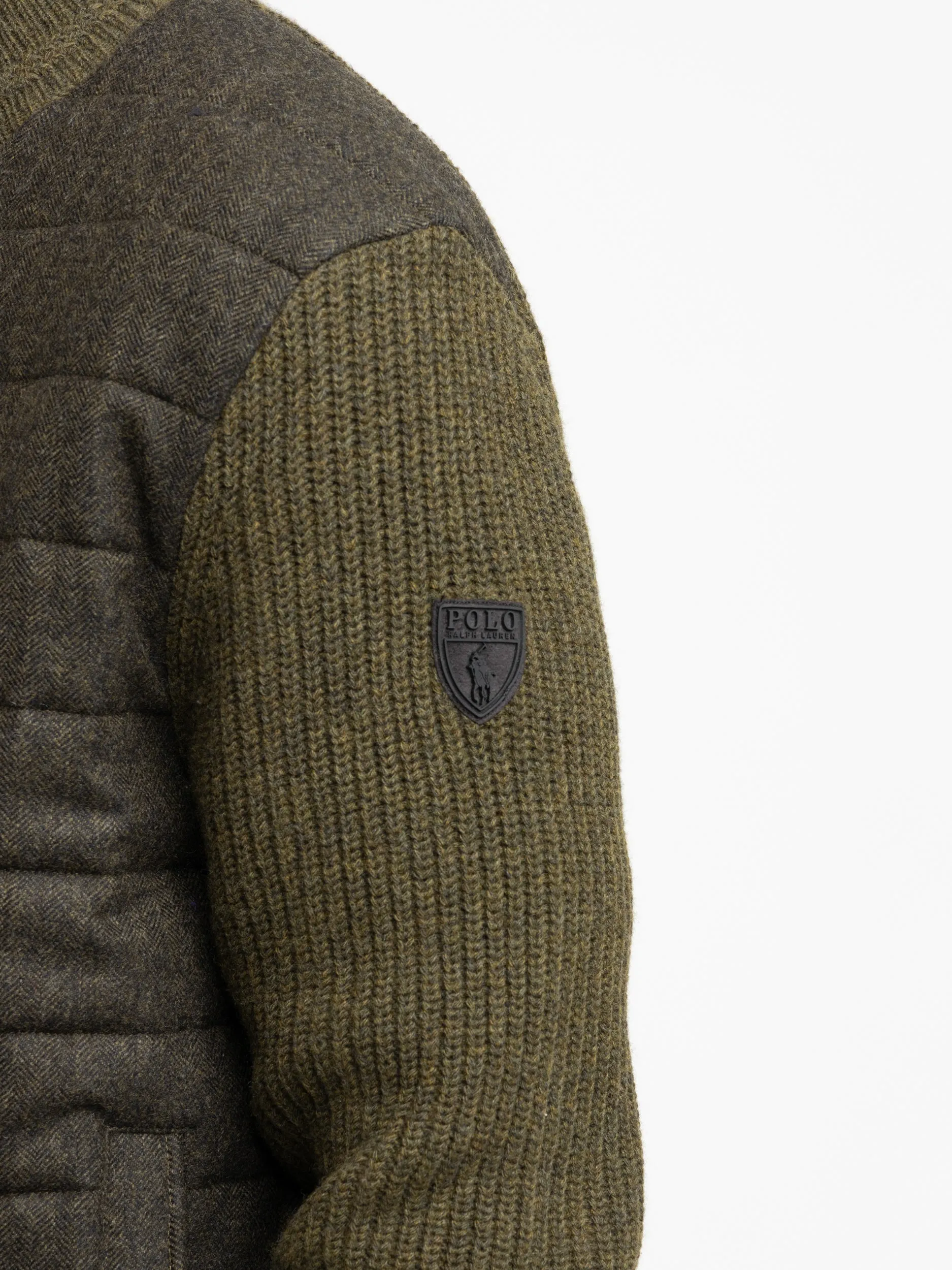 Olive Green Wool-Cashmere Hybrid Full-Zip Sweater