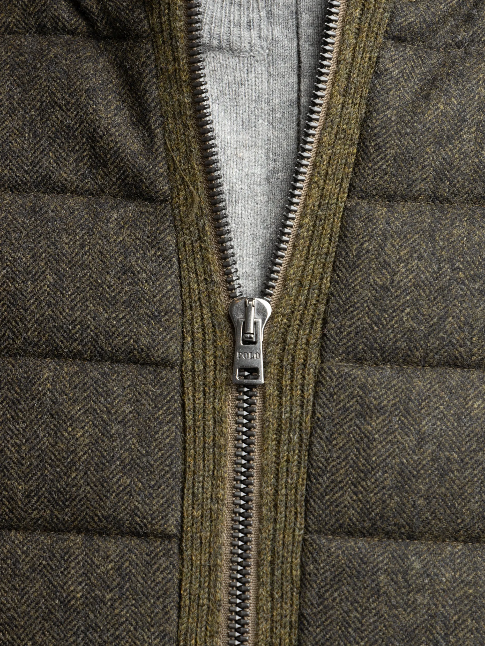 Olive Green Wool-Cashmere Hybrid Full-Zip Sweater