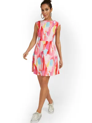 Petite Cap-Sleeve Watercolor Mini Dress - City Knits