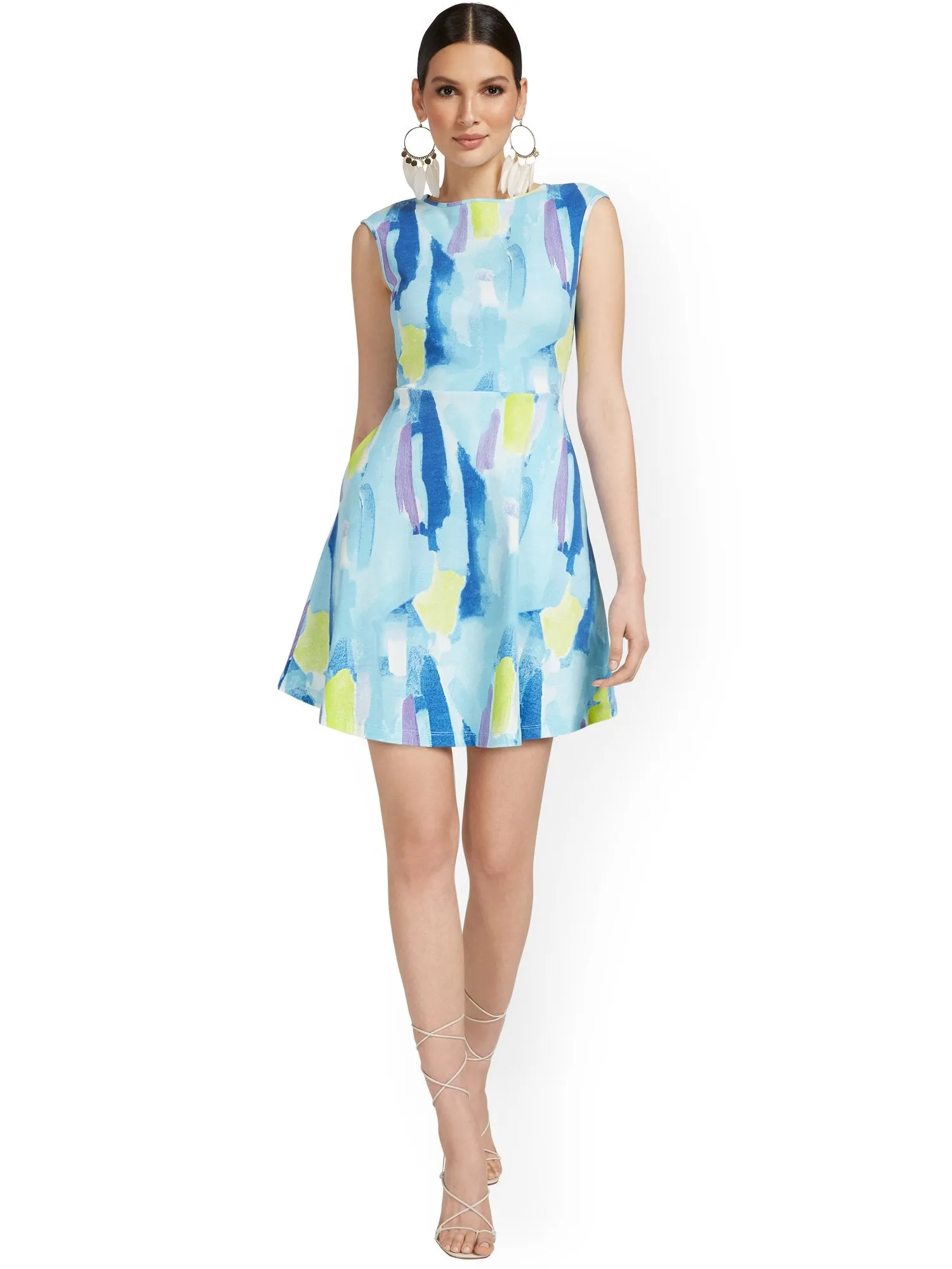 Petite Cap-Sleeve Watercolor Mini Dress - City Knits