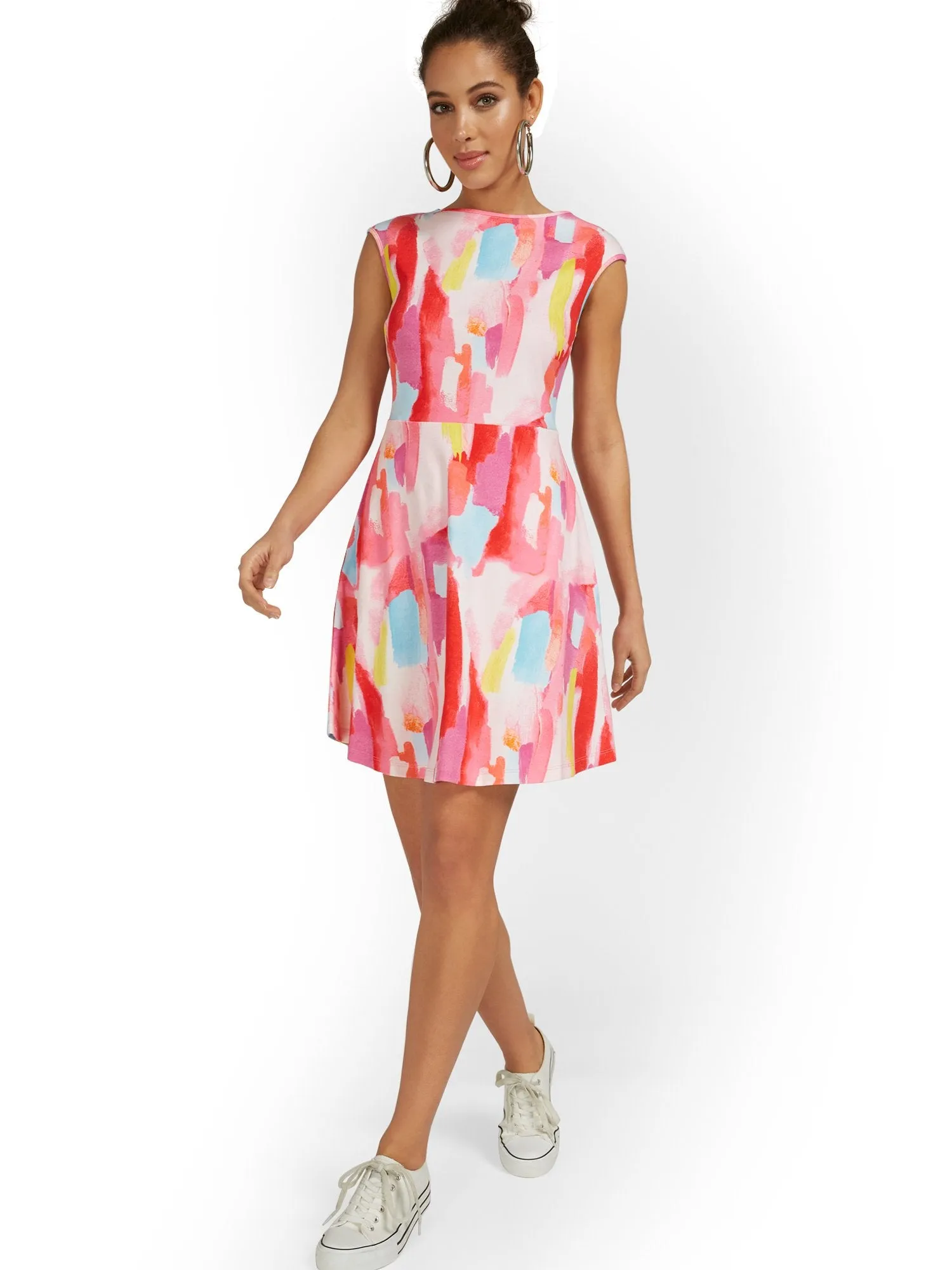 Petite Cap-Sleeve Watercolor Mini Dress - City Knits