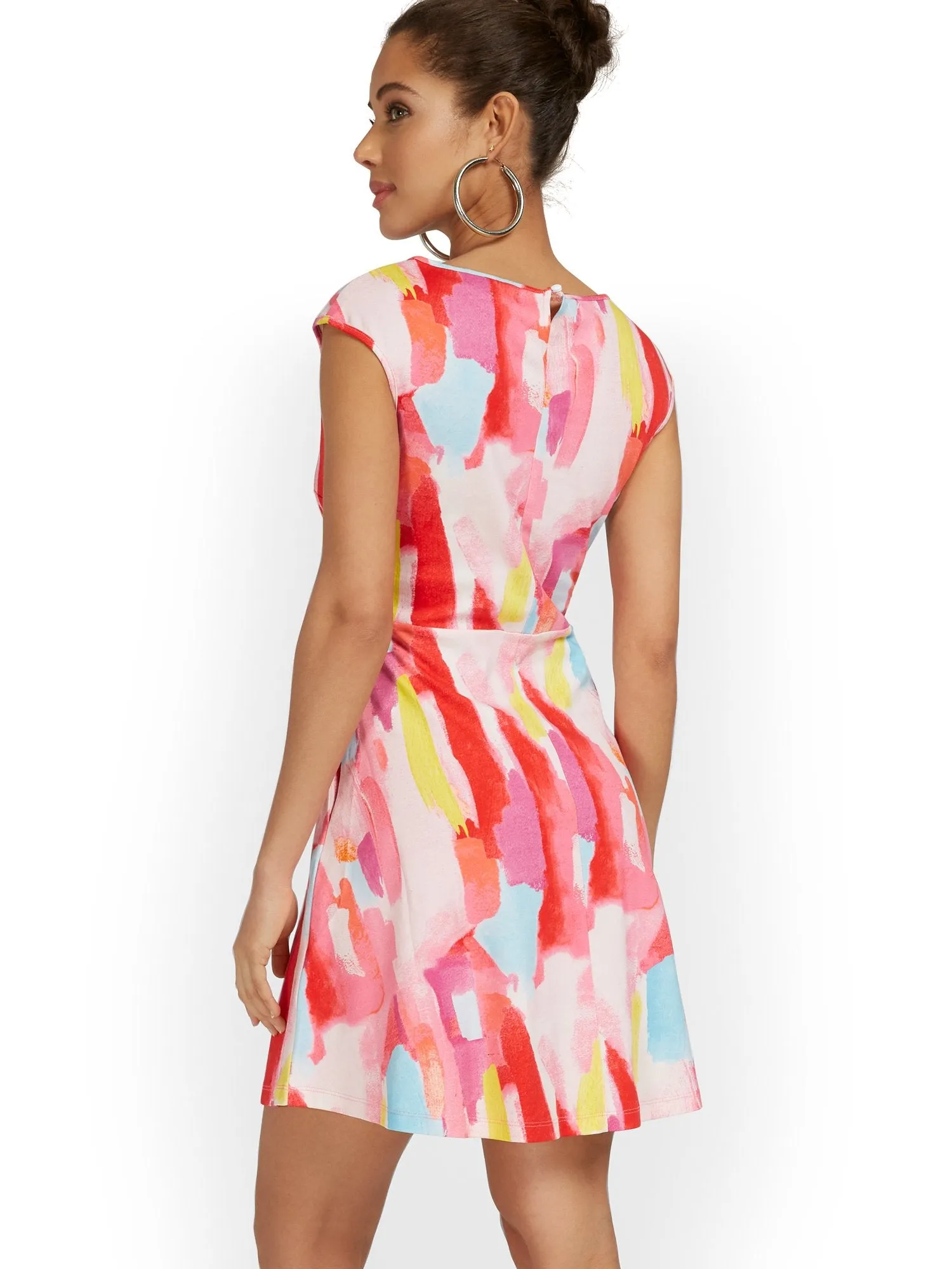 Petite Cap-Sleeve Watercolor Mini Dress - City Knits