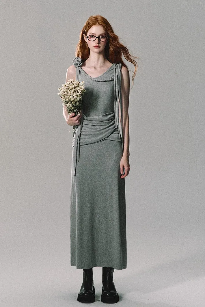 Ruched Grey Maxi Dress