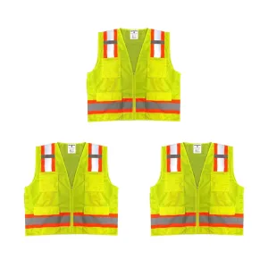 Safety Main 05TTSYZ Surveyor Vest, Class 2, Solid Front, Mesh Back, Hi-Vis Yellow, Pack of 3