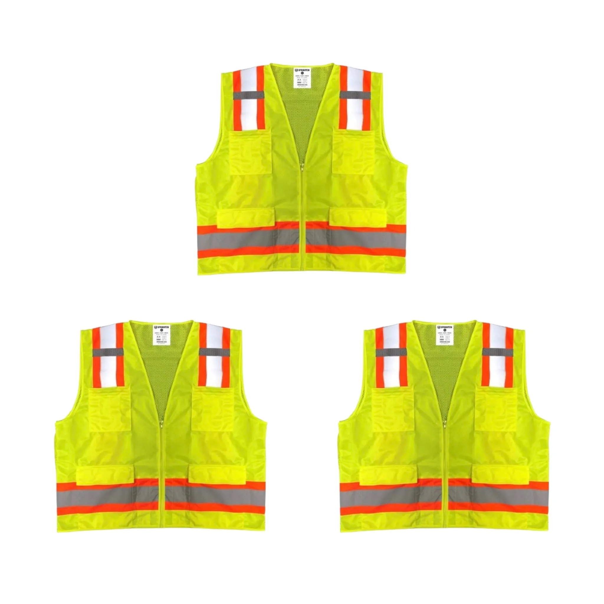 Safety Main 05TTSYZ Surveyor Vest, Class 2, Solid Front, Mesh Back, Hi-Vis Yellow, Pack of 3