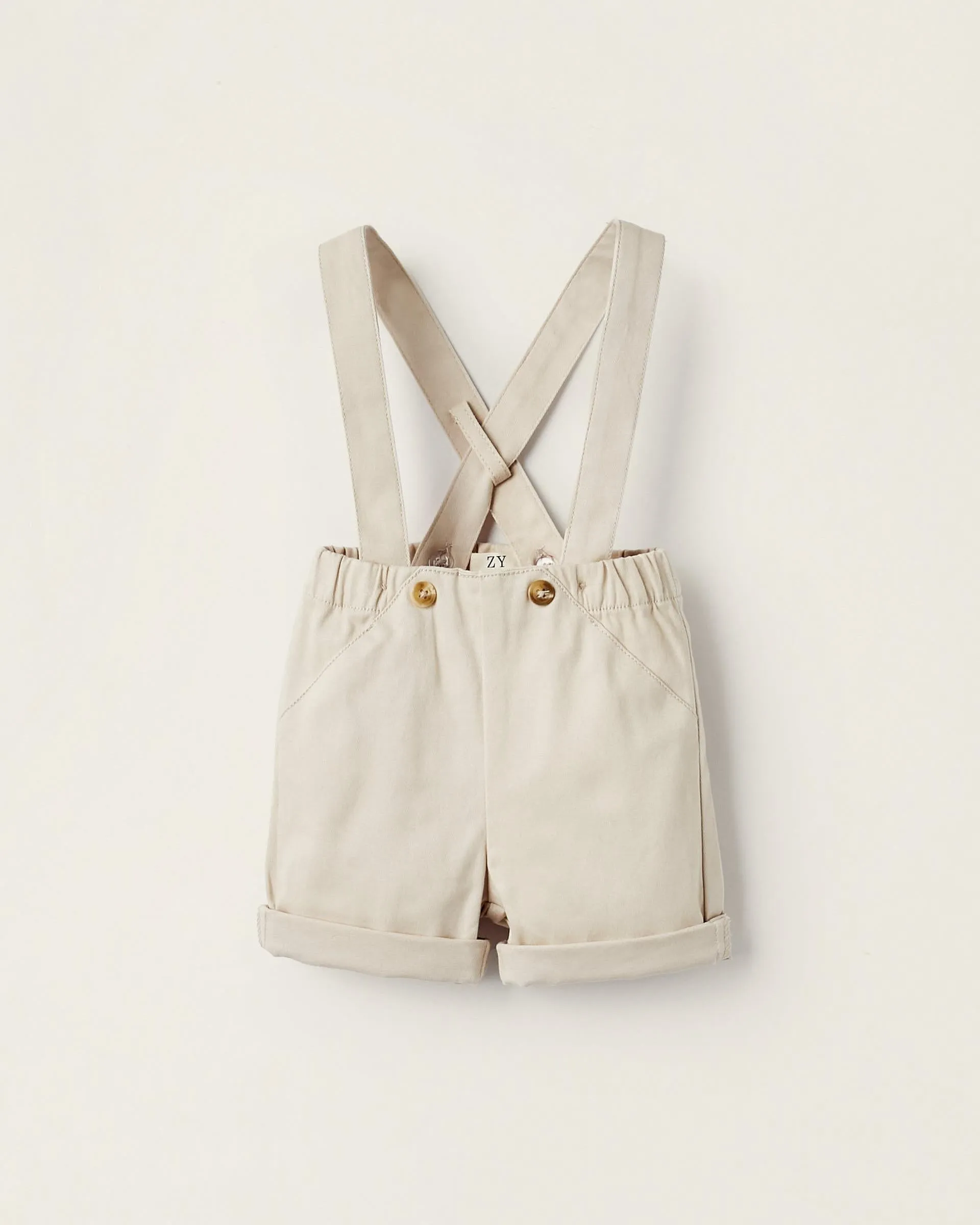 Shorts with Removable Straps for Newborns, Beige