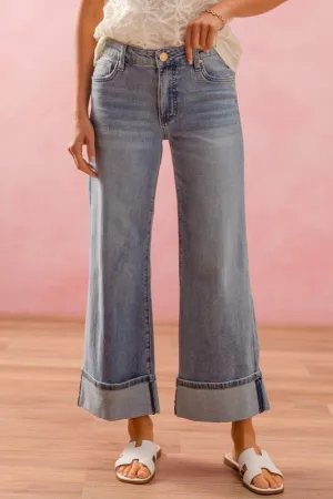 Straight Leg Cuffed Stretch Jeans