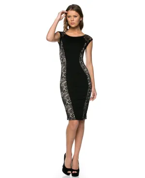 Stunning Classic Lace Side Panel Mini Dress Black Paisley